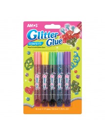 AM GCF10B5: Amos Glitter Glue 5 Colours - Confetti